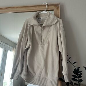 Aerie cream quarter zip sweatshirt
